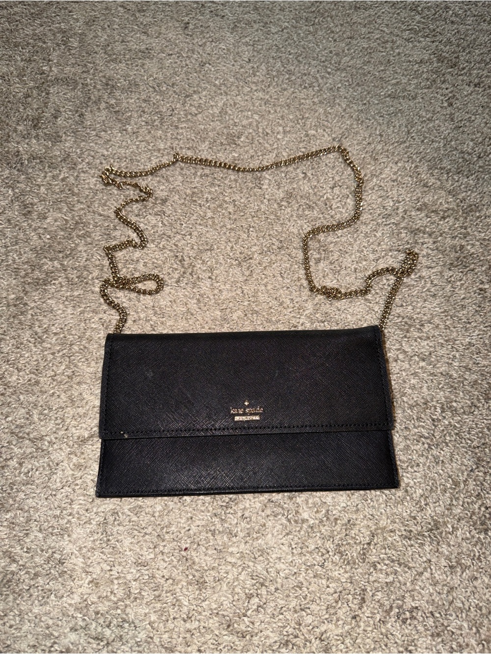 kate spade Black Leather Crossbody Wallet with Gold Chain